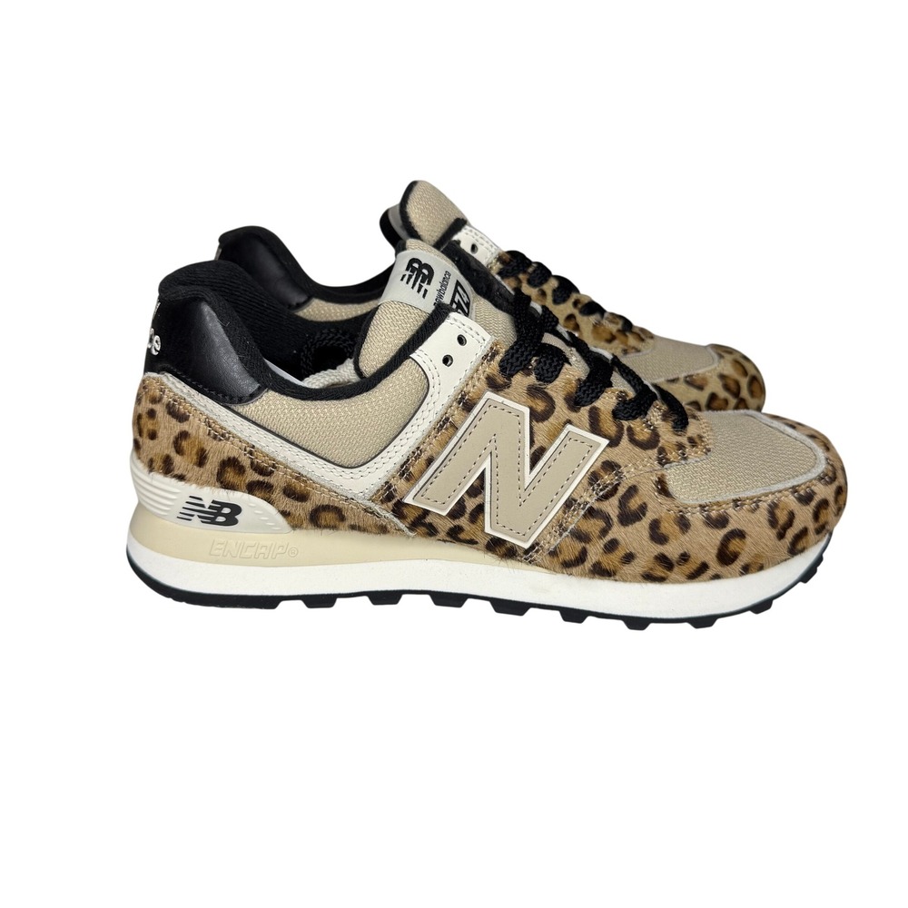 New Balance Women W574PN Stoneware with Linen and Black Animal Print Sneaker NWT